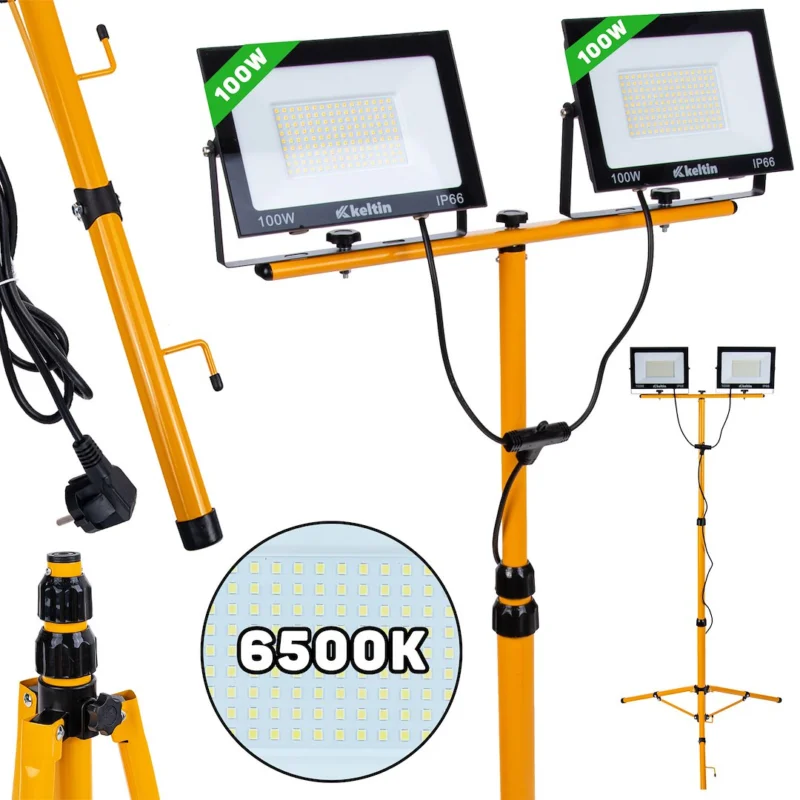 2x100W LED reflektor teleszkópos állvánnyal és kábellel - hideg fehér szín 6500K (1) Újdonság