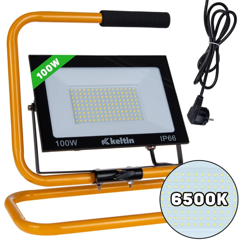100 W-os LED reflektor állvánnyal és kábellel - hideg fehér szín 6500K (10) Szezonális akció
