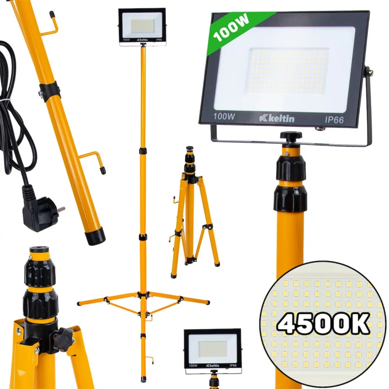 100 W-os LED reflektor teleszkópos állvánnyal és kábellel - semleges fehér színű 4500K (1) Prémium